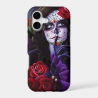 Sugar Skull Red Roses Purple