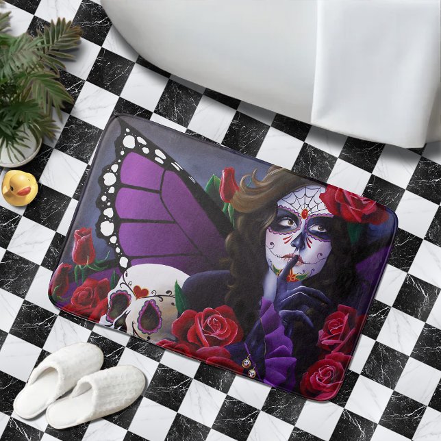Sugar Skull Red Roses Purple Bath Mat (Creator Uploaded)