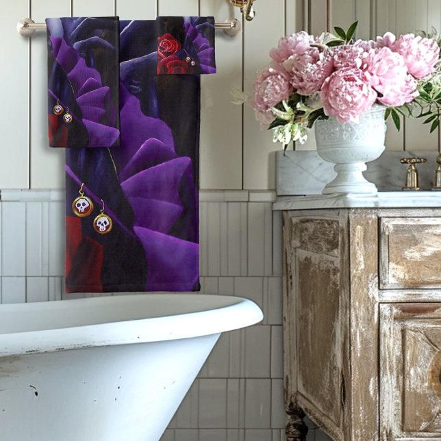 Sugar Skull Red Roses Purple Bath Towel Set (Creator Uploaded)