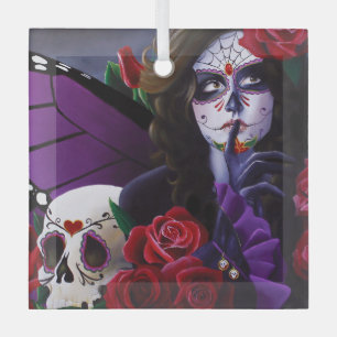 Sugar Skull Red Roses Purple Glass Tree Decoration