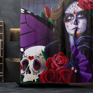 Sugar Skull Red Roses Purple Shower Curtain