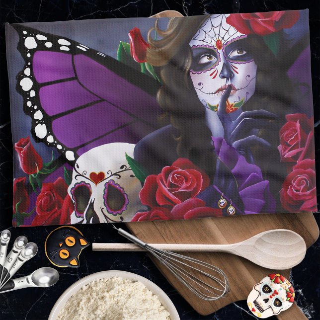 Sugar Skull Red Roses Tea Towel (Creator Uploaded)