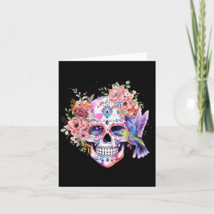 Sugar Skull Retro Flower with Hummingbird Card