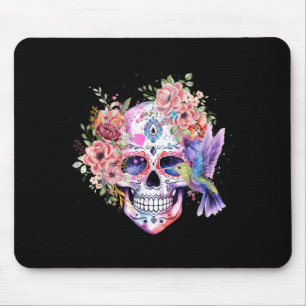 Sugar Skull Retro Flower with Hummingbird Mouse Pad