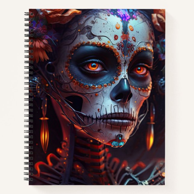 Sugar Skull Robotic Woman Day of the Dead Notebook (Front)