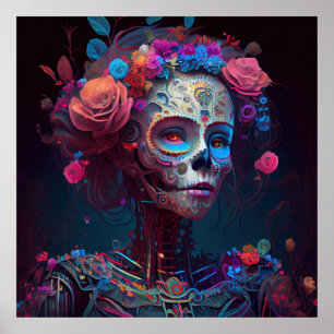 Sugar Skull Robotic Woman Day of the Dead Poster