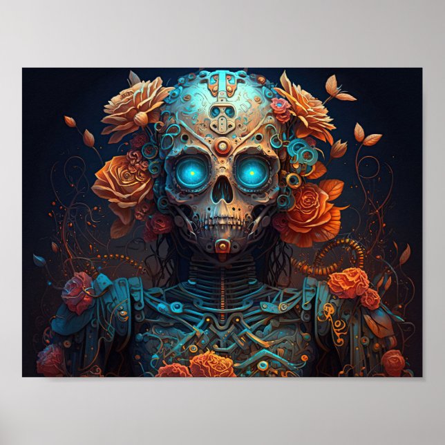 Sugar Skull Robotic Woman Day of the Dead Poster (Front)