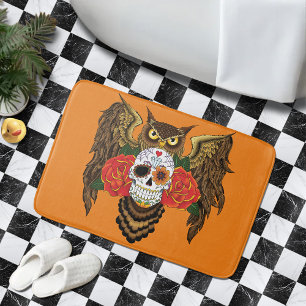 Sugar SKull Roses Owl  Bath Mat