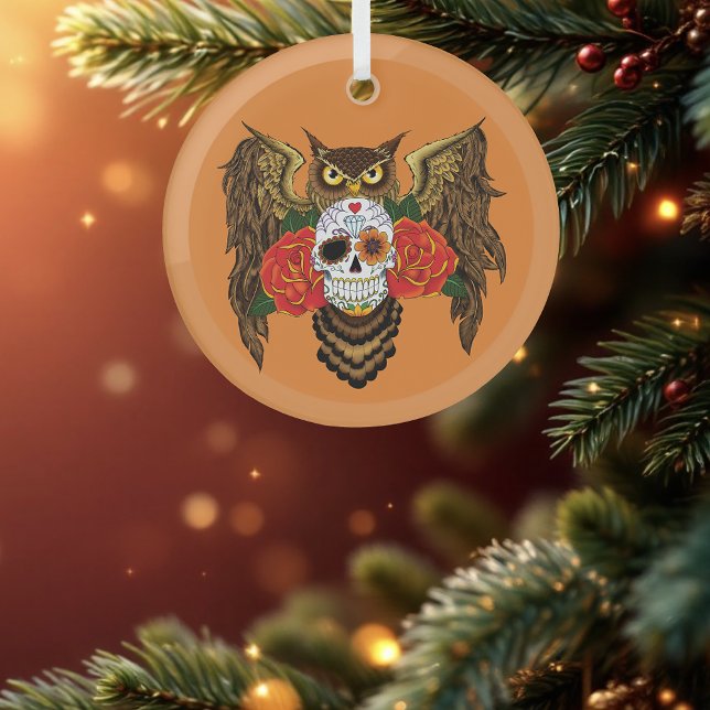 Sugar Skull Roses Owl Glass Tree Decoration (Creator Uploaded)