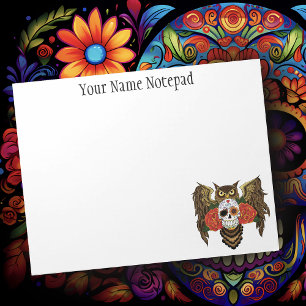 Sugar SKull Roses Owl Notepad