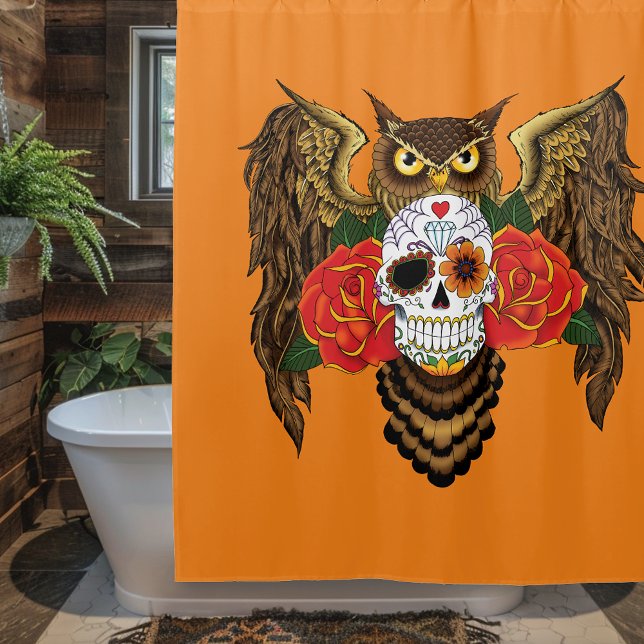 Sugar Skull Roses Owl Shower Curtain (Creator Uploaded)