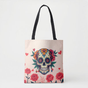 Sugar Skull Roses Tote Bag