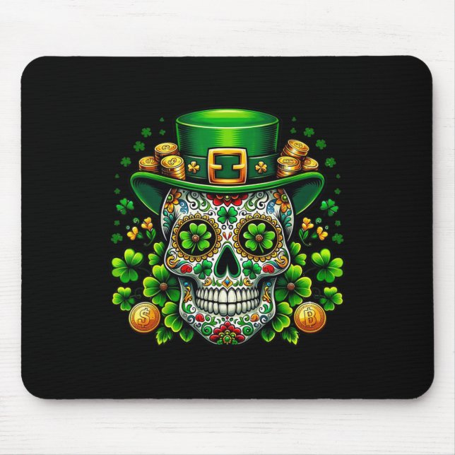 Sugar Skull Saint Patricks Day Of Dead Leprechaun  Mouse Pad (Front)