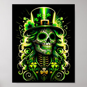 Sugar Skull Saint Patricks Day Of Dead Leprechaun Poster