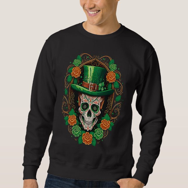 Sugar Skull Saint Patricks Day of Dead Sweatshirt (Front)