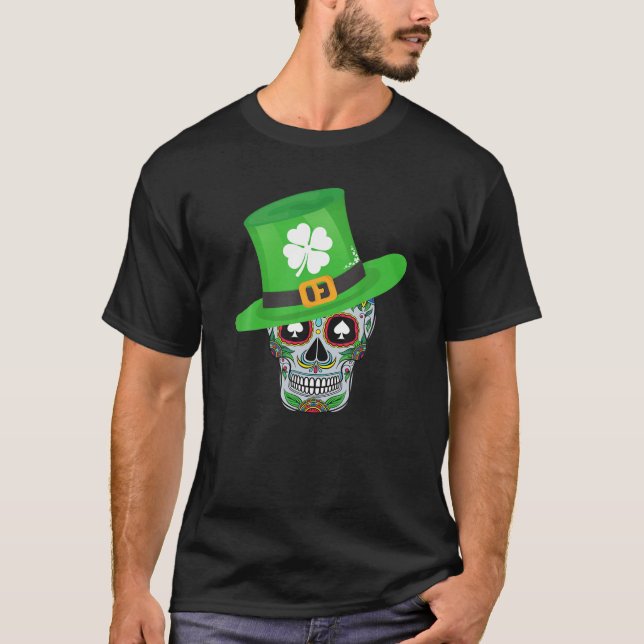 Sugar Skull Saint Patricks Day Shamrock Hat Graphi T-Shirt (Front)