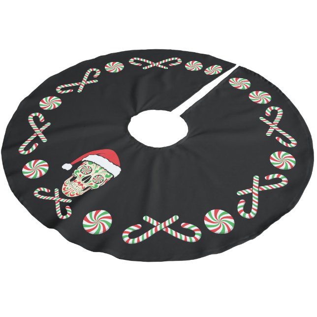 sugar skull santa customisable brushed polyester tree skirt (Angled)