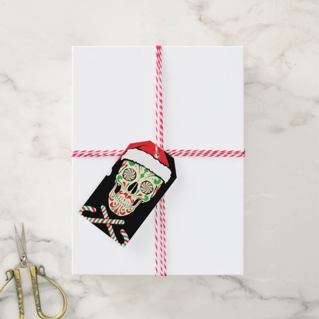 sugar skull santa customisable gift tags (With Twine)