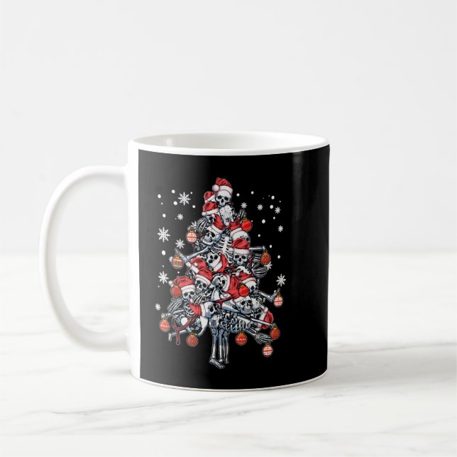 Sugar Skull Santa Hat Christmas Tree Funny Xmas Coffee Mug (Left)