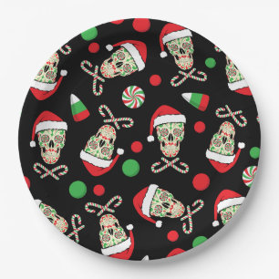 Sugar Skull Santa Paper Plate