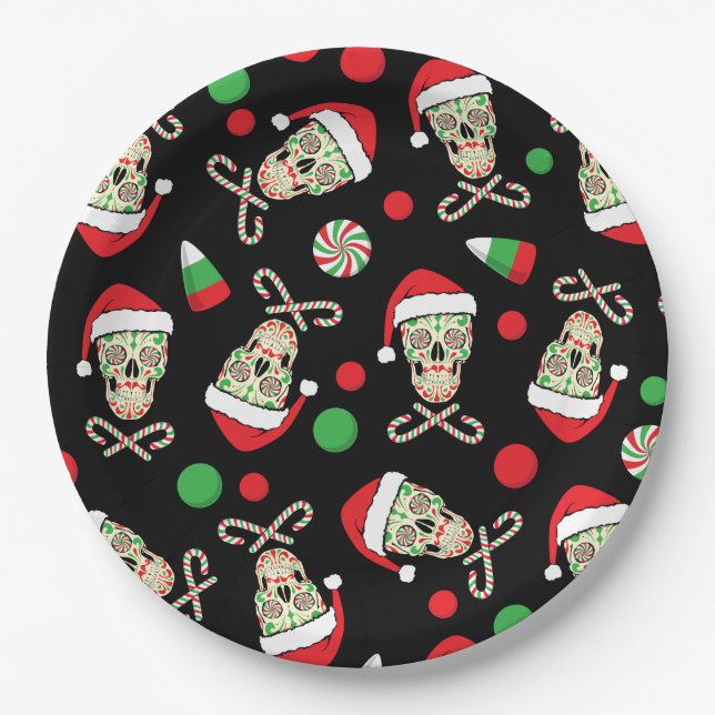 Sugar Skull Santa Paper Plate (Front)