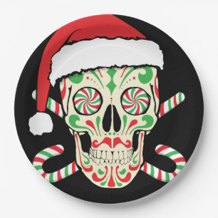 Sugar Skull Santa Paper Plate