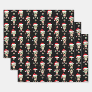 Sugar Skull Santa Pattern Wrapping Paper Sheet