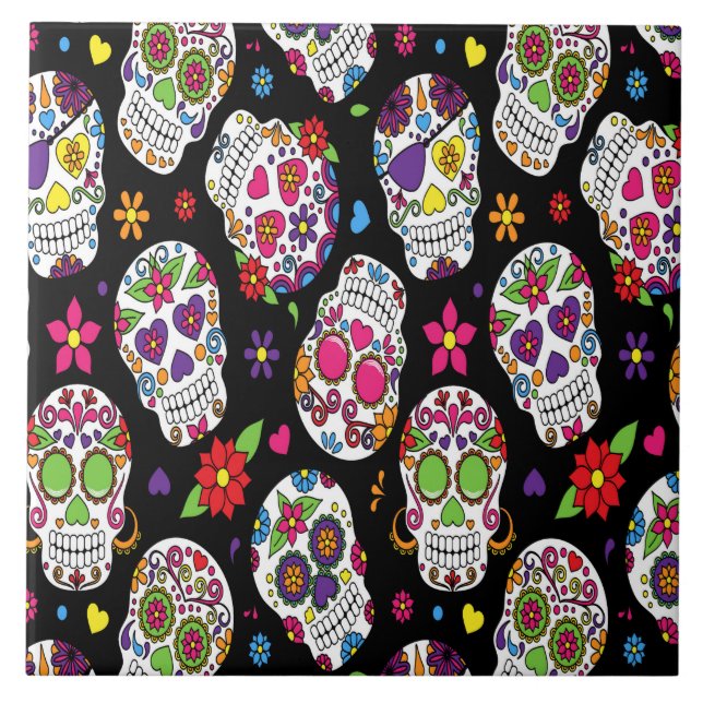 Sugar skull Scary and bloodcurdling intimidating Ceramic Tile (Front)