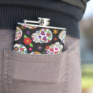 Sugar skull Scary and bloodcurdling intimidating Hip Flask