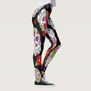 Sugar skull Scary and bloodcurdling intimidating Leggings