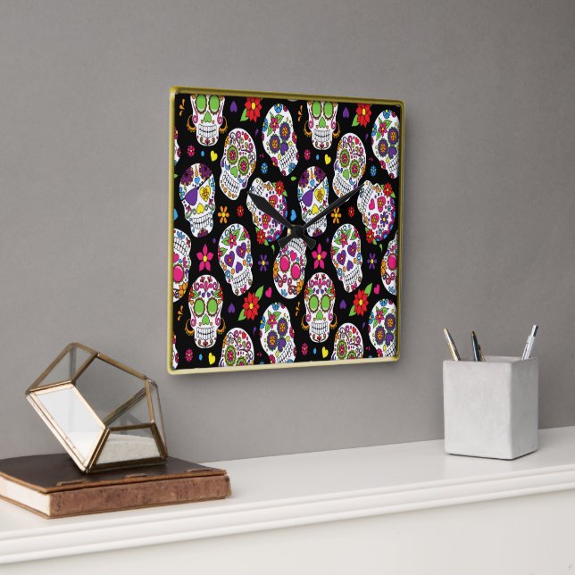 Sugar skull Scary and bloodcurdling intimidating Square Wall Clock (Office)