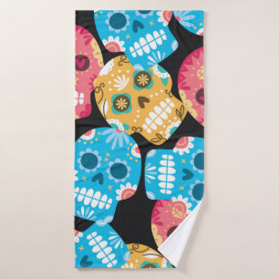 Sugar skull seamless background bath towel