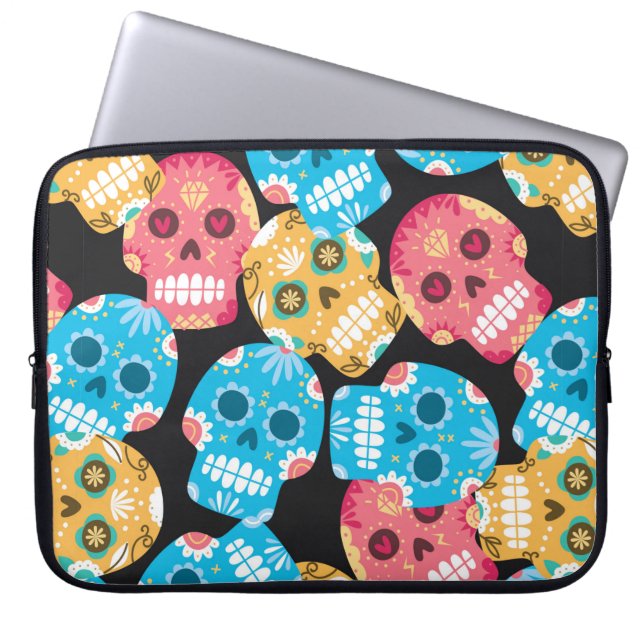 Sugar skull seamless background laptop sleeve (Front)