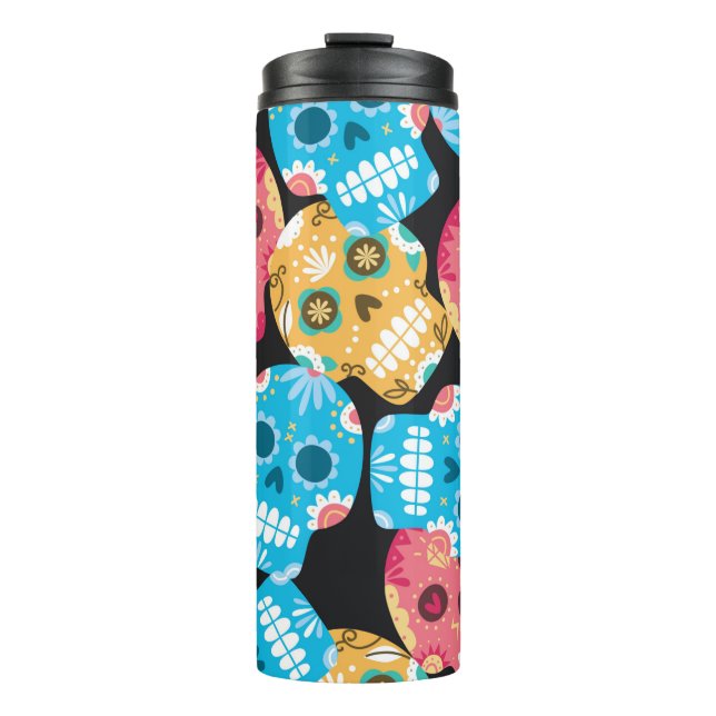 Sugar skull seamless background thermal tumbler (Front)