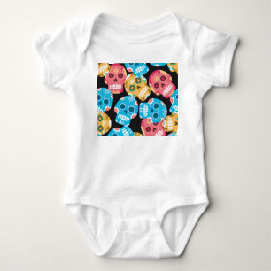 Sugar skull, seamless festive background. baby bodysuit