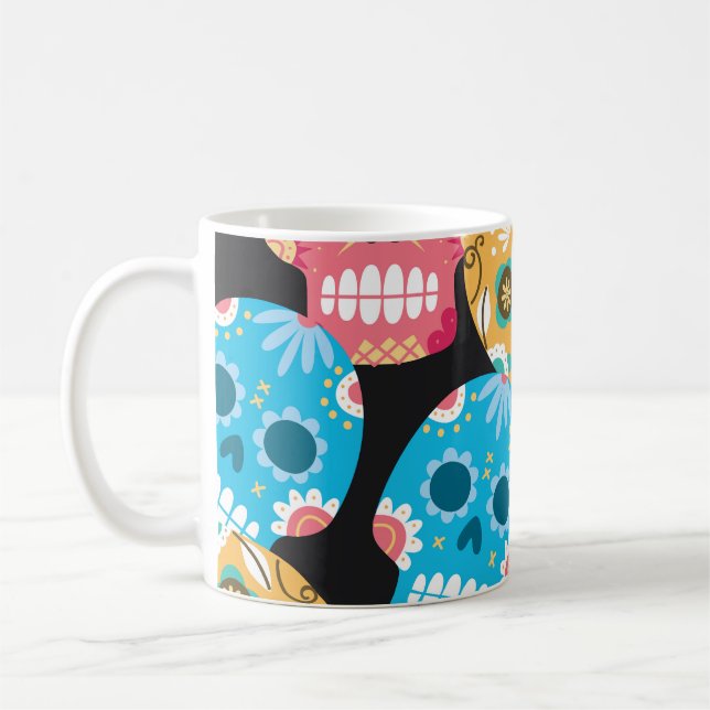 Sugar skull, seamless festive background. coffee mug (Left)