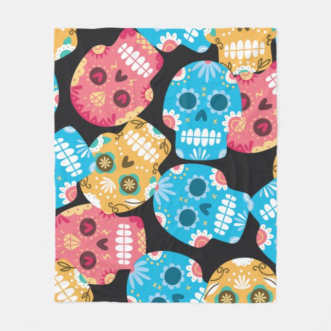 Sugar skull, seamless festive background. fleece blanket (Front)