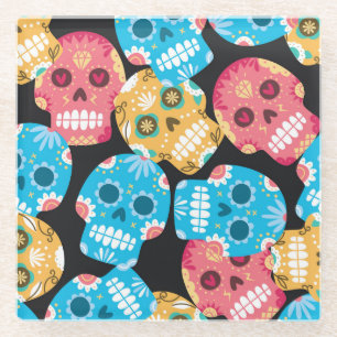 Sugar skull, seamless festive background. glass coaster