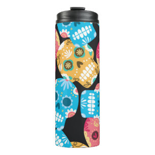 Sugar skull, seamless festive background. thermal tumbler