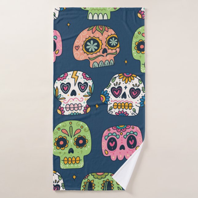 sugar skull seamless pattern vintage illustration bath towel (Bath Towel)