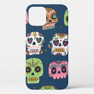 sugar skull seamless pattern vintage illustration iPhone 12 case