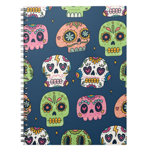 sugar skull seamless pattern vintage illustration notebook (Front)