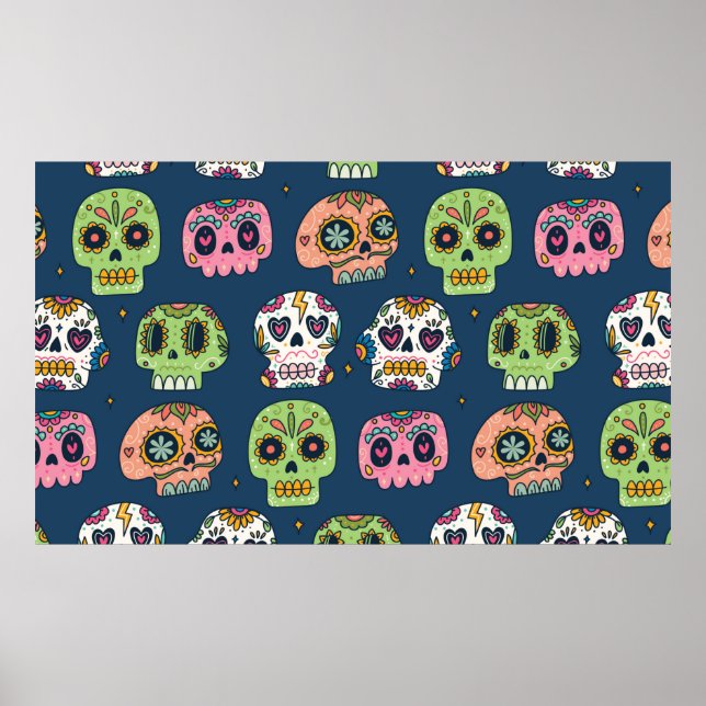sugar skull seamless pattern vintage illustration poster (Front)