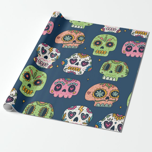 sugar skull seamless pattern vintage illustration wrapping paper (Unrolled)