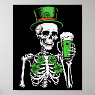 Sugar Skull Shamrock St Patricks Day Men Women Bee Poster