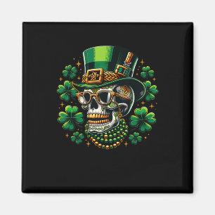 Sugar Skull Shamrock Wearing Leprechaun Hat St Pat Magnet