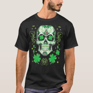 Sugar Skull Shamrock With Leopard Turban St Patric T-Shirt