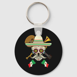 Sugar Skull Shirt Guitar Sombrero Mexican Fiesta Key Ring