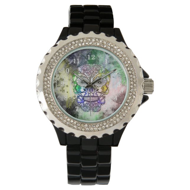 Sugar Skull Skeleton Grunge Watch (Front)