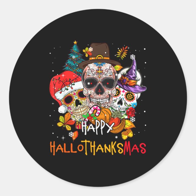 Sugar-skull Skeleton Halloween Xmas Happy Hallotha Classic Round Sticker (Front)